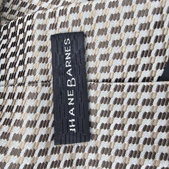 Jhane Barnes 100% Silk Necktie Designer Geometric Tan White, 58 X 4 Inch Vintage - Picture 5 of 6